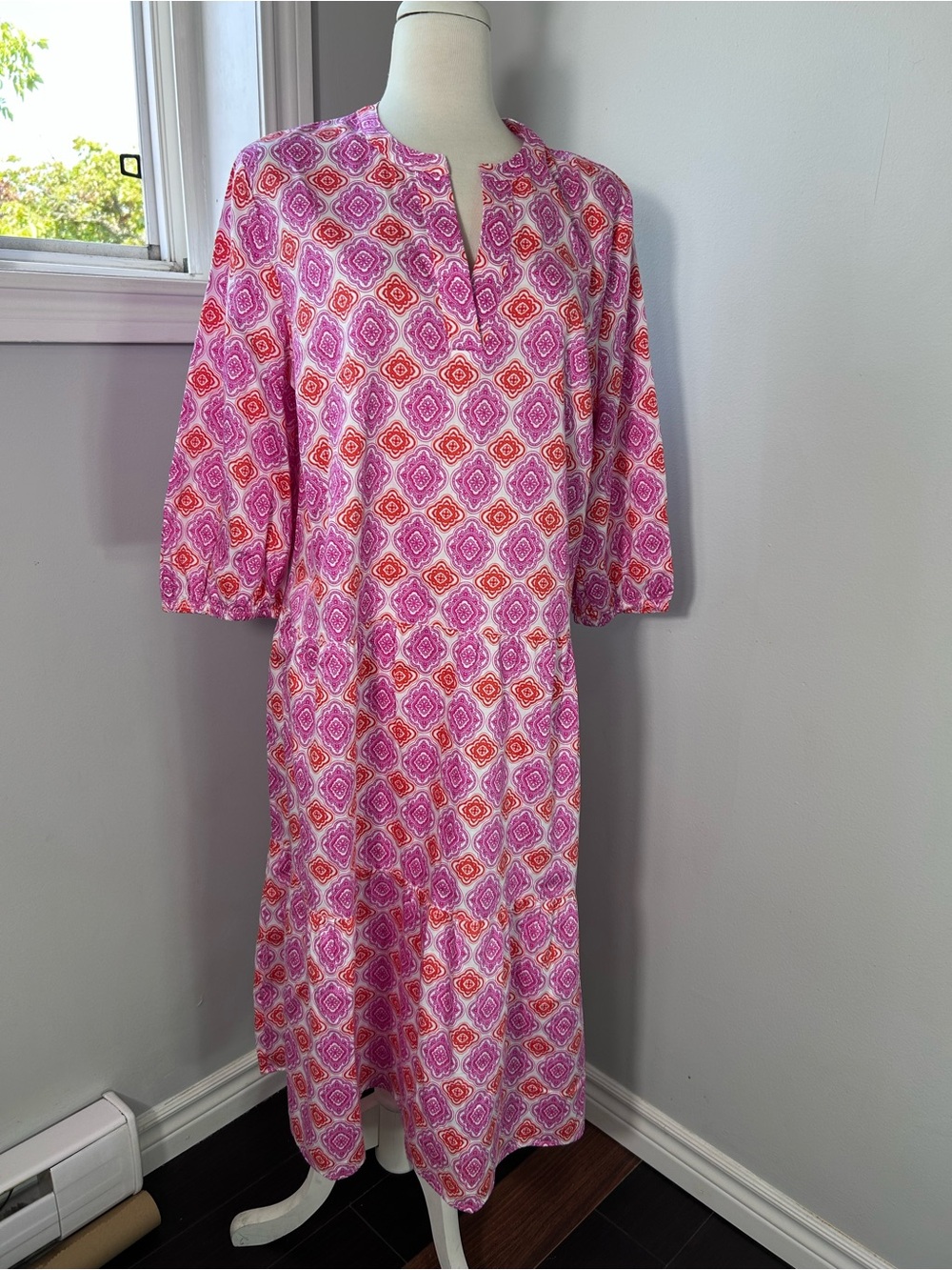 Olsen 100% Cotton Geometric Tiered Midi Dress 14